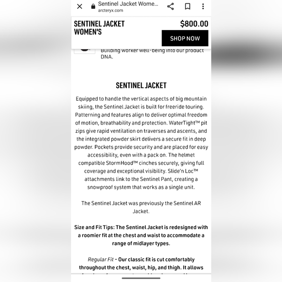 Arcteryx Sentinel Ski/Snowboard Jacket - Picture 10 of 12